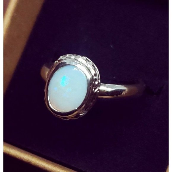 Sterling silver and Australian Opal crystal ring handmade floral design - Picture 6 of 12